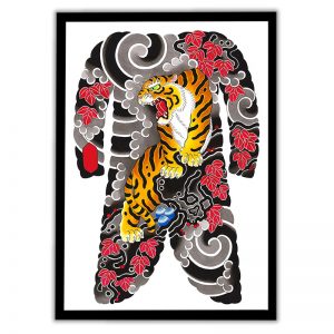 Framed Irezumi bodysuit tattoo artwork featuring a Tiger