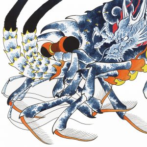 Full image of Irezumi artwork featuring an image of a lobster tattooed with a dragon