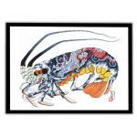 Framed Irezumi artwork featuring an image of a lobster tattooed with a dragon