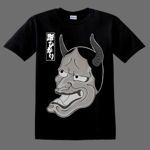 Hannya Mask illustration on black T shirt